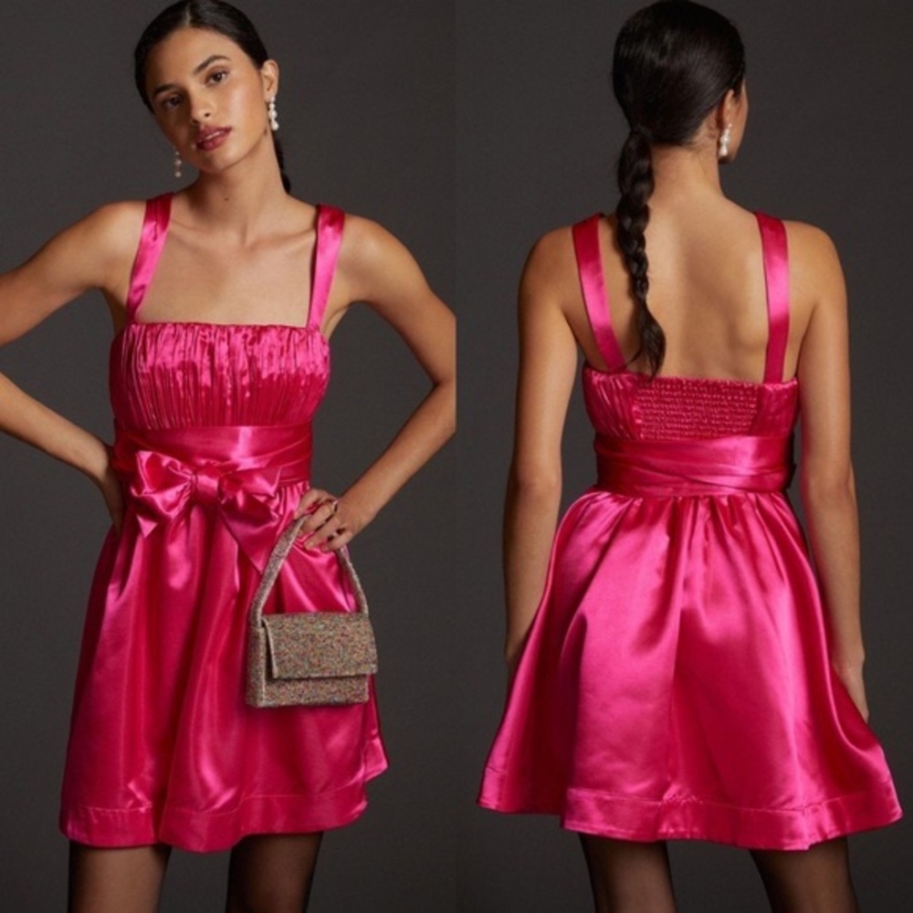 Anthropologie Maeve Bow Tie Satin Mini Dress Womens 14